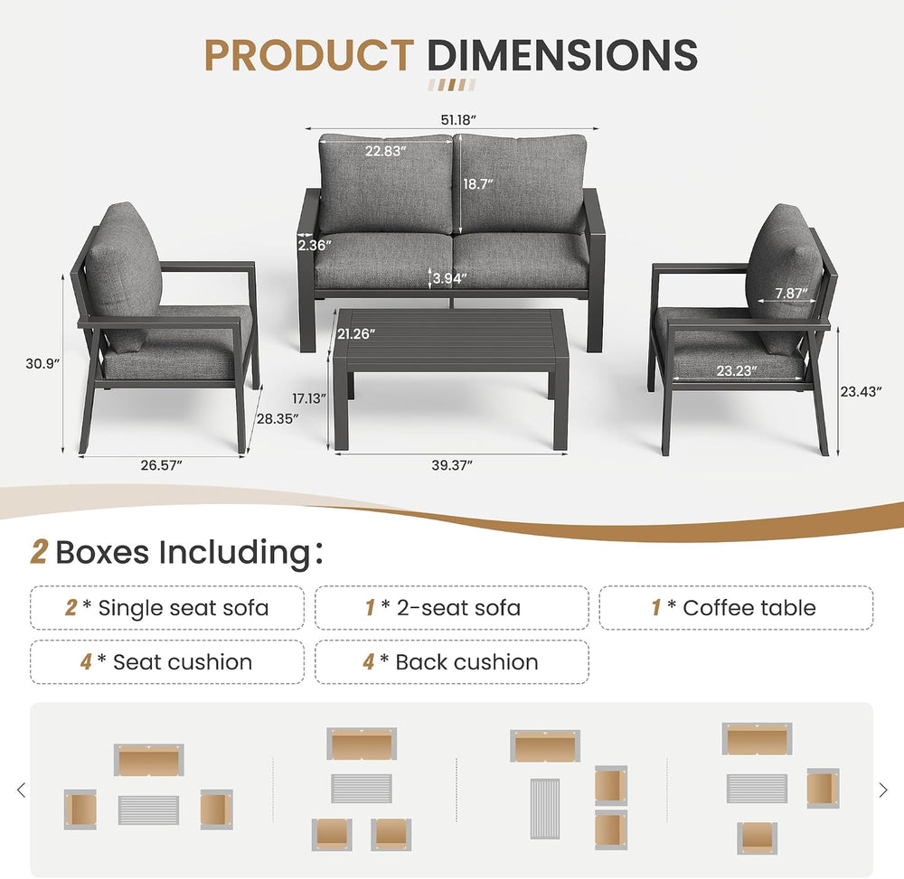 Aluminum Outdoor Patio Furniture Sets All-Weather Patio Conversation Set Sect...