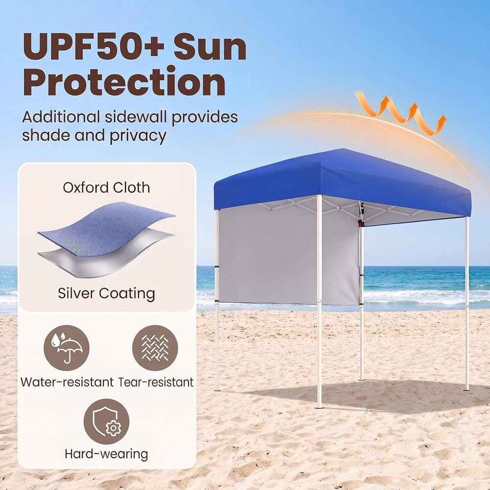 Goplus 6 x 4 FT Pop Up Canopy, UPF50+ Easy Setup Tent w/ 1 Half Sidewall, Sil...