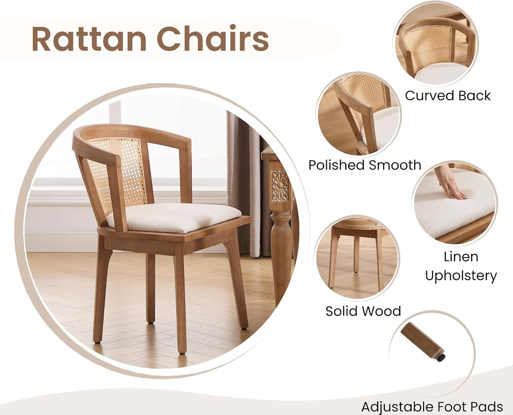 EALSON Rattan Mid Century Dining Chairs Set of 4 Modern Farmhouse Wooden Dini...