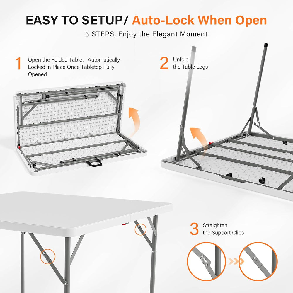 VINGLI 42" Fold in Half Square Table, Bi-Folding Commercial Portable Pla...