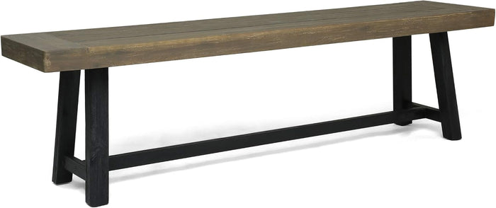 Christopher Knight Home Toby Outdoor Acacia Wood Bench, Sandblast Gray Finish and Black