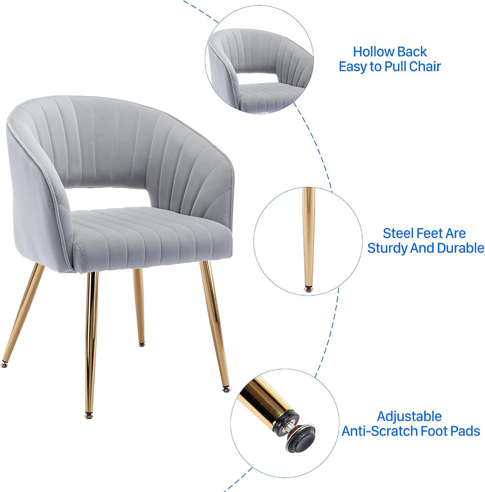 KCC Modern Dining Chairs Set of 6, Velvet Chair for Living Room,Gray
