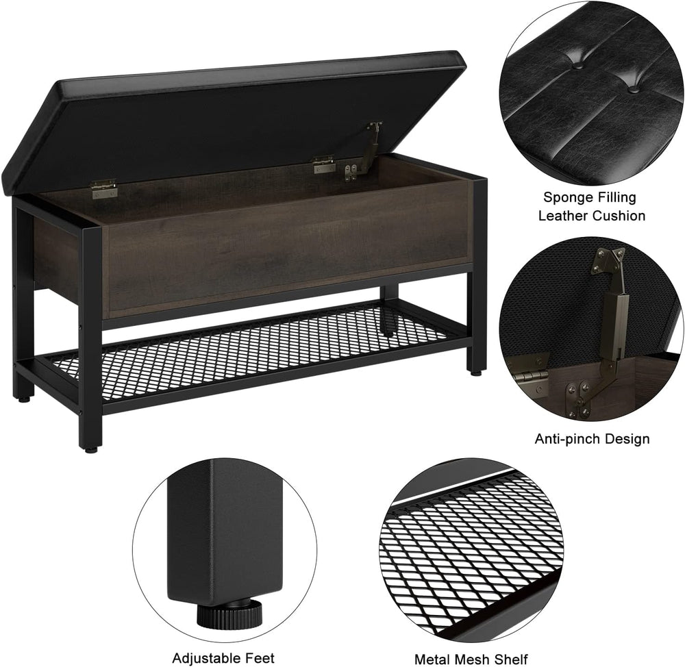 HOSTACK 40" W Storage Bench, Entryway Shoe Bench with Cushion, Dark Brown