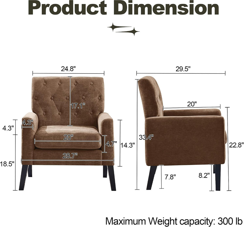 Mid Century Modern Accent Chairs, Brown Chenille Office Chair for Reception -...