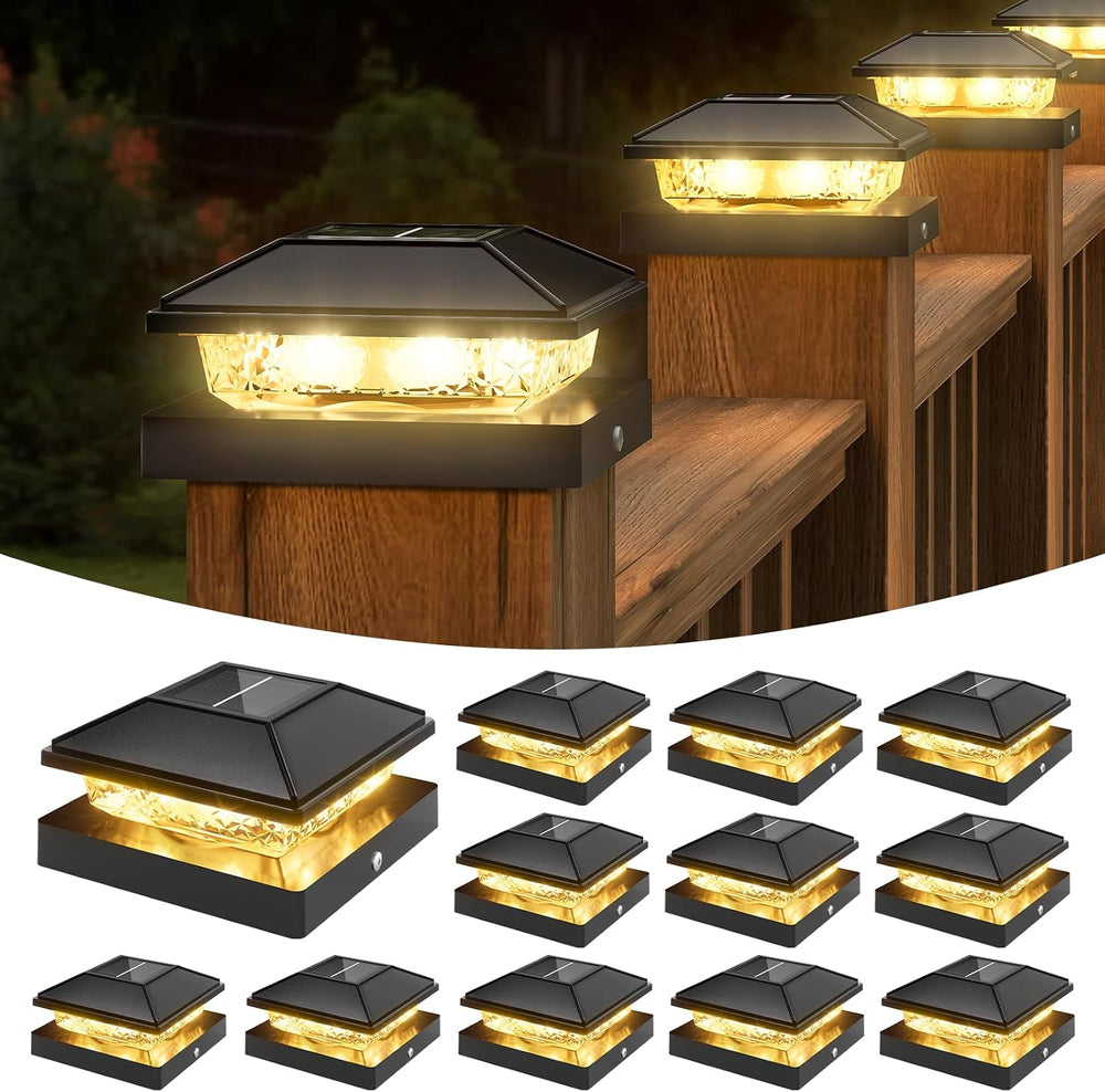 VOLISUN 4x4 Solar Fence - Post Cap Lights 12pack Outdoor Waterproof, Black De...