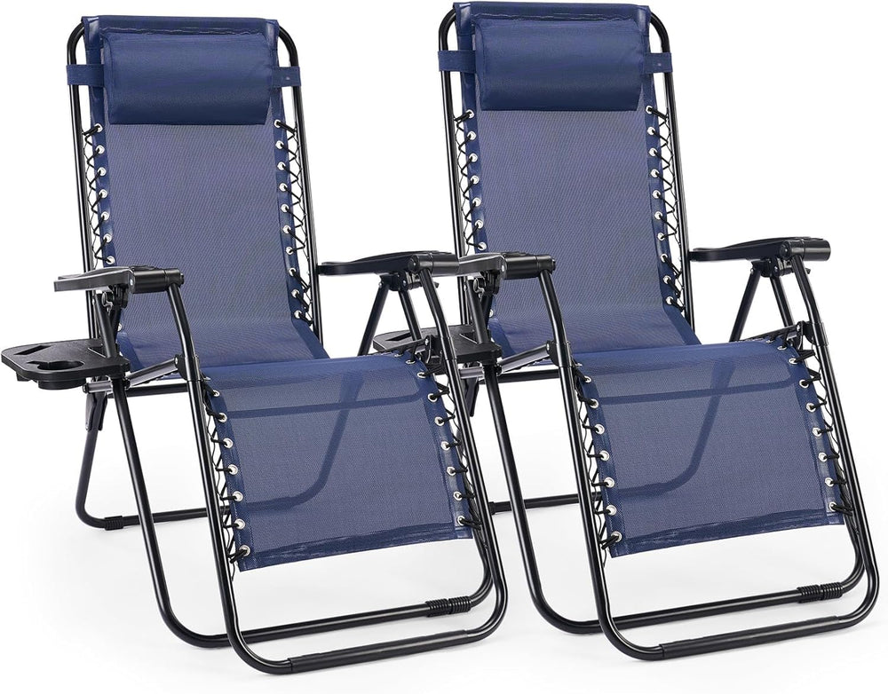 Chaise Lounge Chair Outdoor Set of 2, Oversized Zero Gravity Chair, Blue