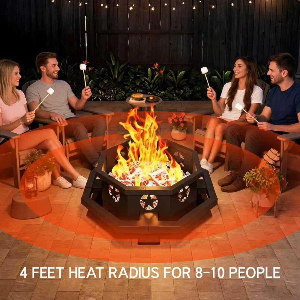 43 inch Large Fire Pit, Outdoor Fire Pit with Heavy Duty Construction, Wood B...