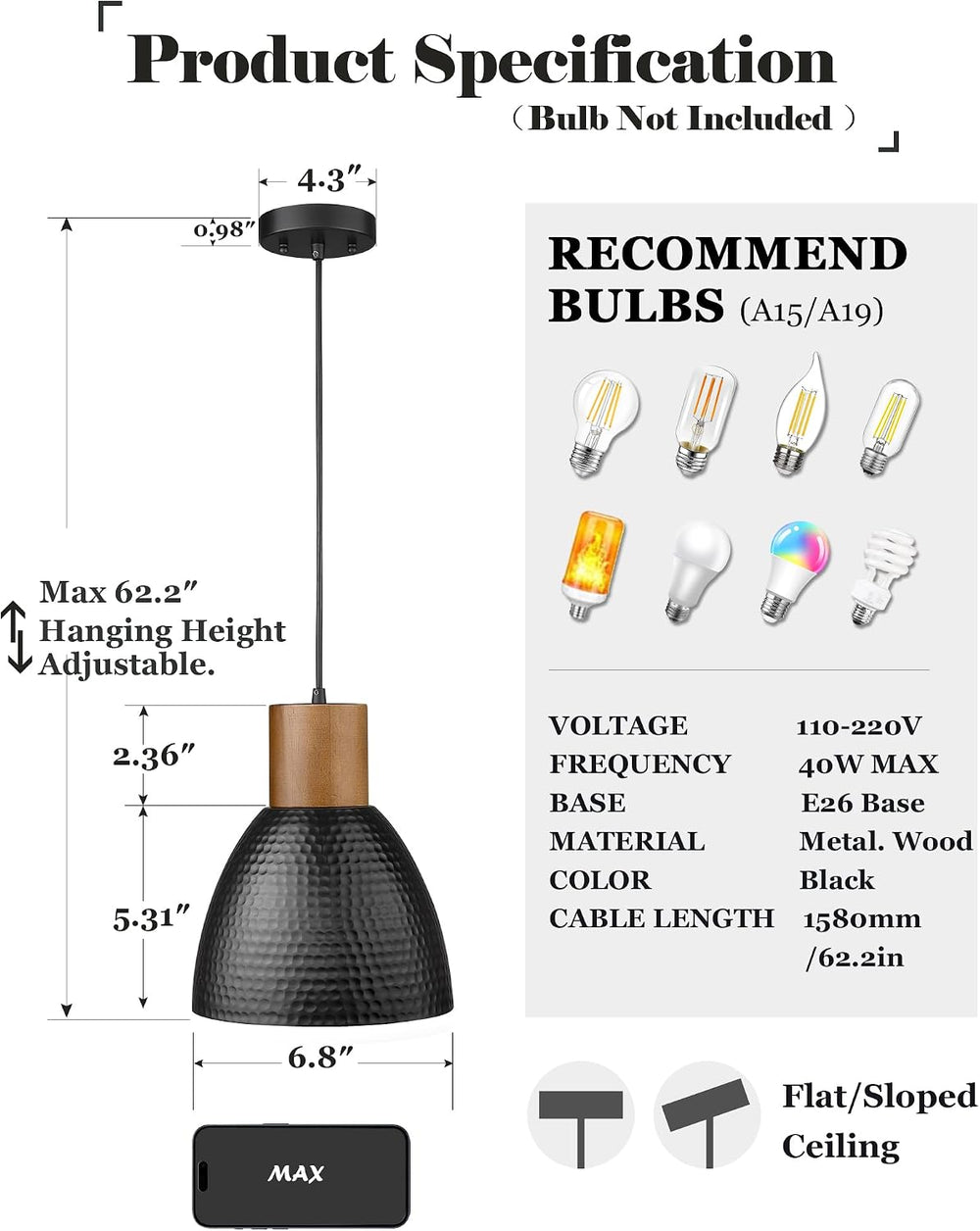 ELYONA 3 Pack Hammered Pendant Lights for Kitchen Island 7” Small Metal Solid...