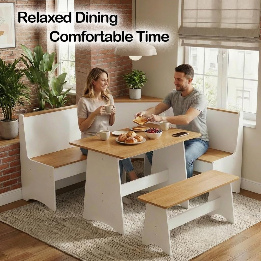 Farmhouse Breakfast Nook Table Set, Dining Nook Set with Corner Bench,with St...
