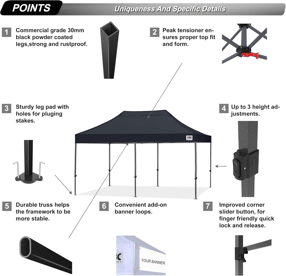 ABCCANOPY Patio Pop Up Canopy Tent 8x16 Commercial-Series (Black)