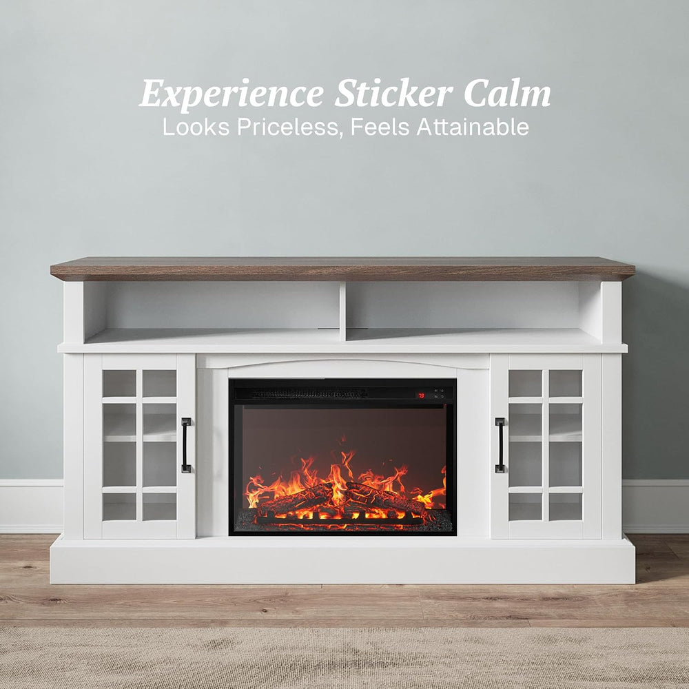 BELLEZE Astorga 58" TV Stand with 23" Electric Fireplace - White