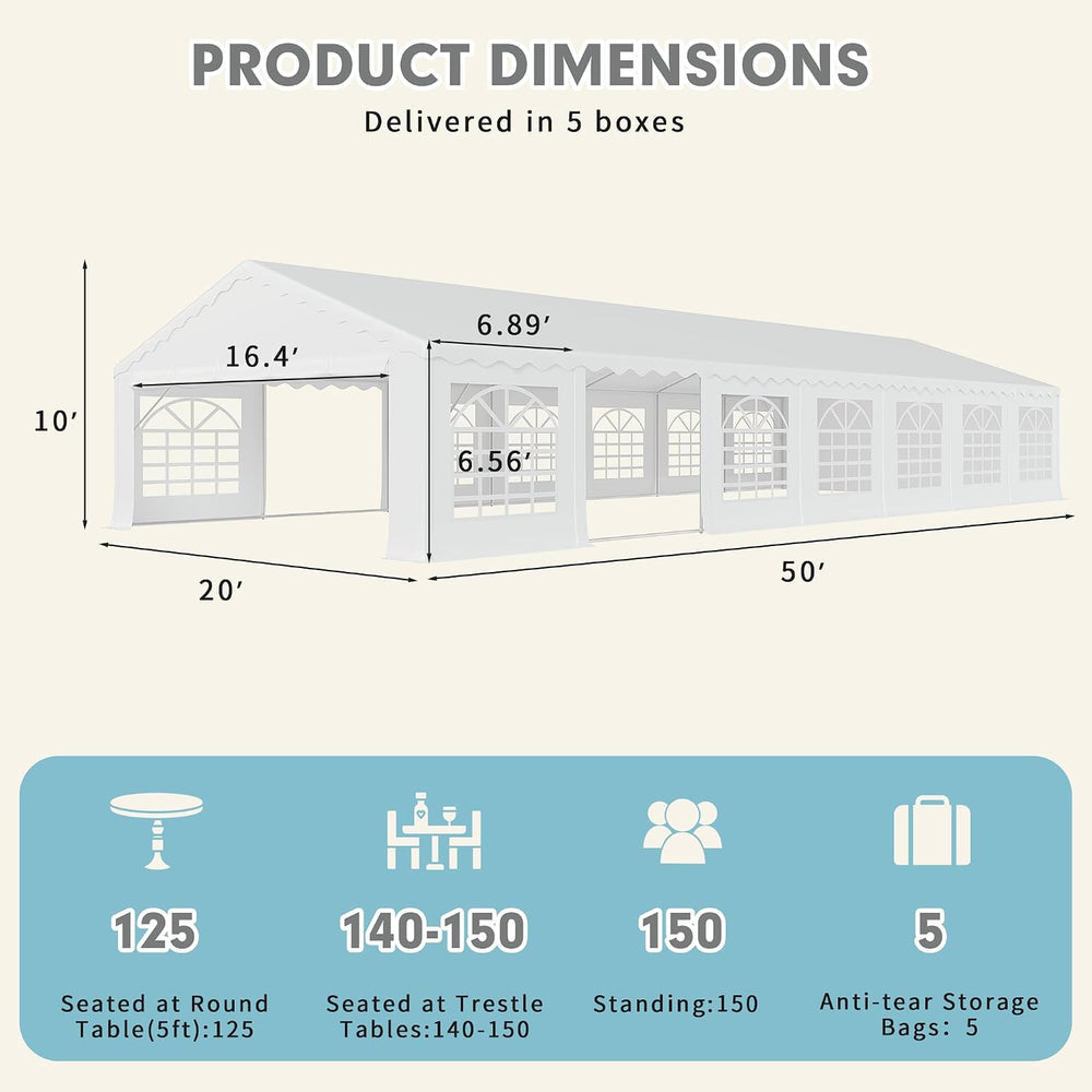 EROMMY 20x50FT White Party Tent, Heavy Duty Outdoor Event Canopy with Removab...