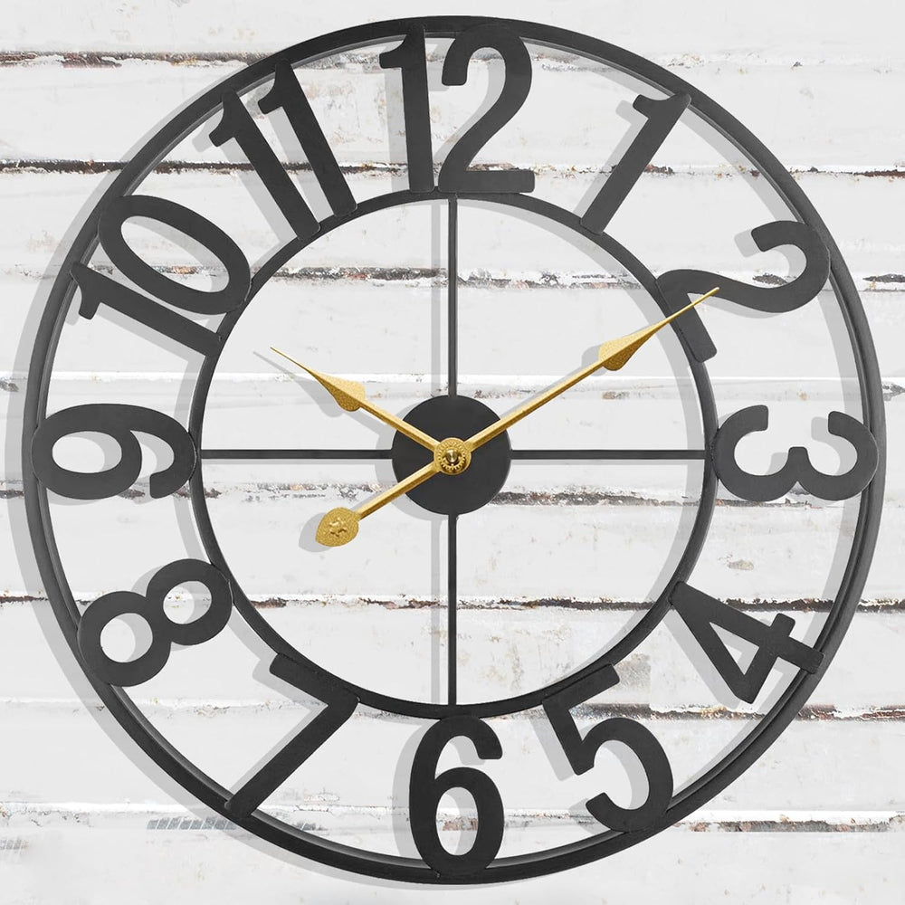 Large Clock, 24 Inch Wall Clock Battery Operated, Modern Black Metal Decorati...