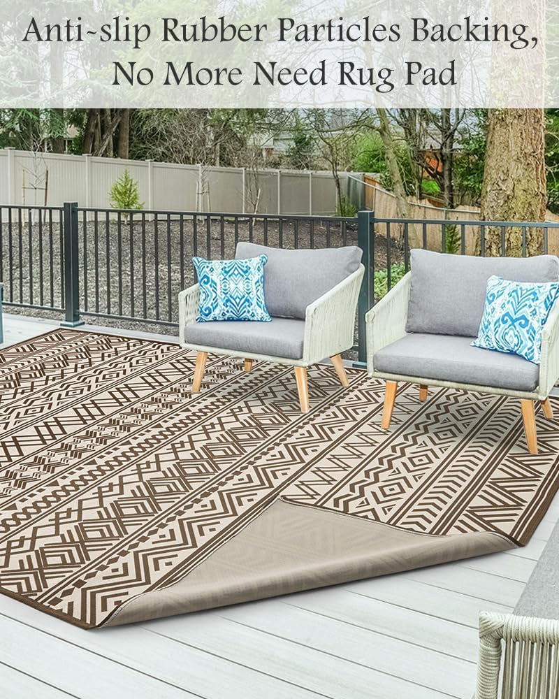 Outdoor Rug Carpet 9x12 ft, Flatweave Textured Outdoor Patio Rug Non Slip Ind...