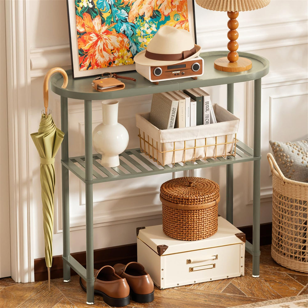 Small Console Table Bamboo 30.7", Modern Entryway Table Green 2-Tier, Na...