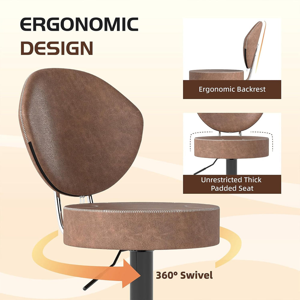 Swivel Bar Stools Set 1, Adjustable Height Suede-Like Leather Brown