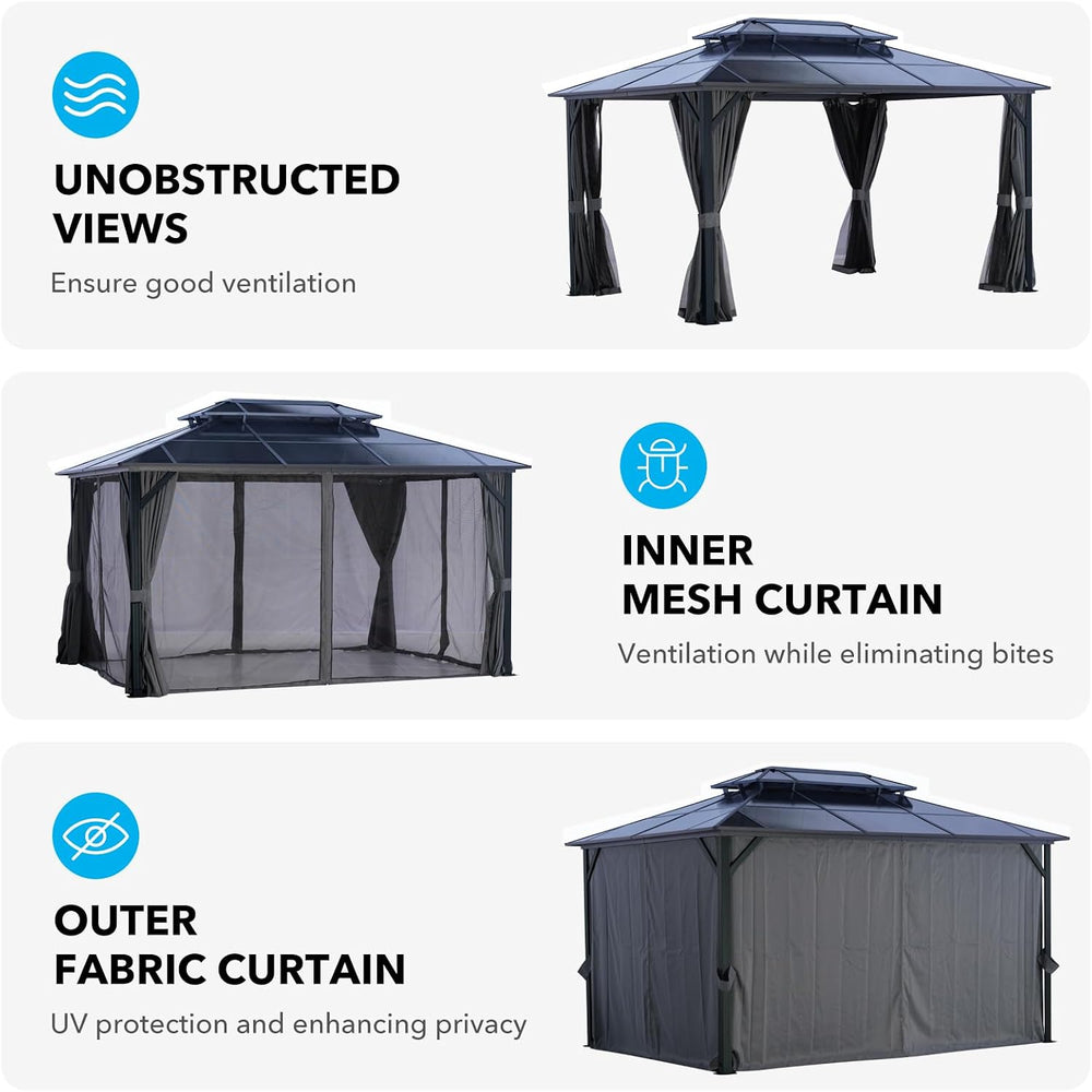 LeDoasis 10' X 13' Hardtop Gazebo, Outdoor Permanent Polycarbonate Do...