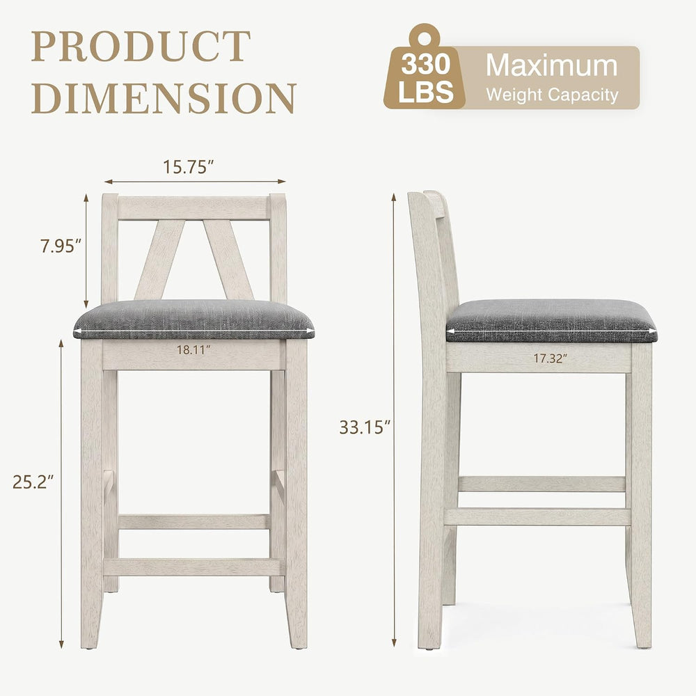 VECELO Counter Height Bar Stools Set of 2, 25" Solid Wood Barstools with...