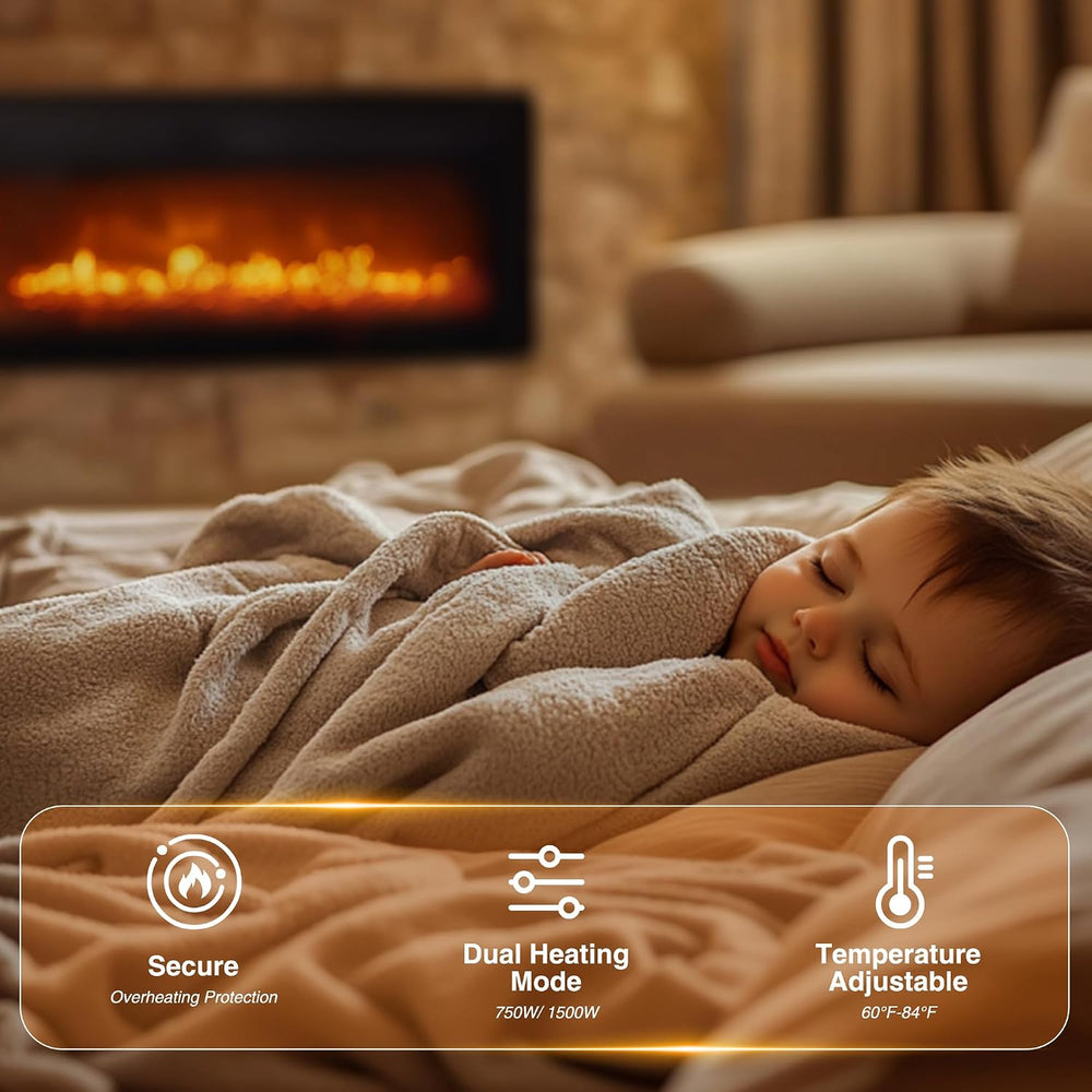 oneinmil Electric Fireplace, 50 inch Wide Recessed/Wall Mounted Electric Fire...