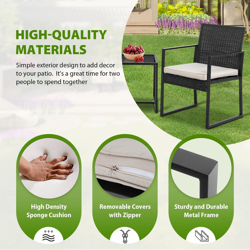 PayLessHere | 3-Piece Outdoor Patio Furniture Set | Khaki | Modern Rattan Bis...