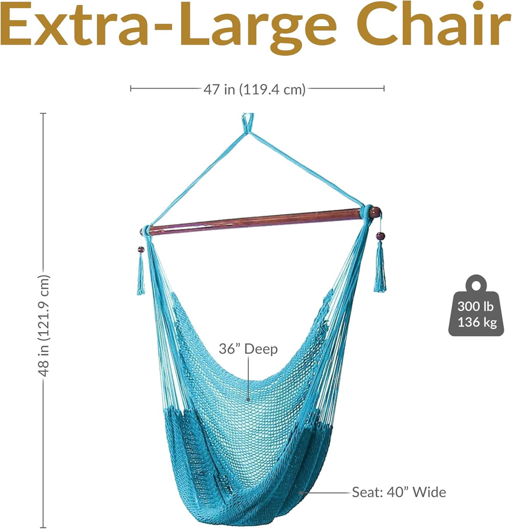 Sunnydaze Hanging Hammock Chair Swing for Patio, Caribbean, Sky Blue