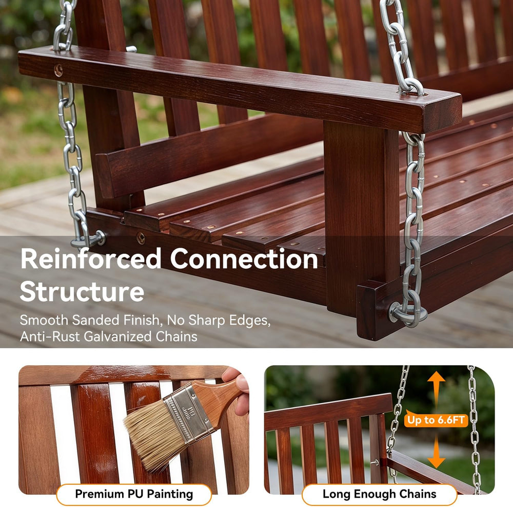 FDW 880 LBS Outdoor Wooden Porch Swing Wooden 3-Seater, 5FT with Ergonomic De...