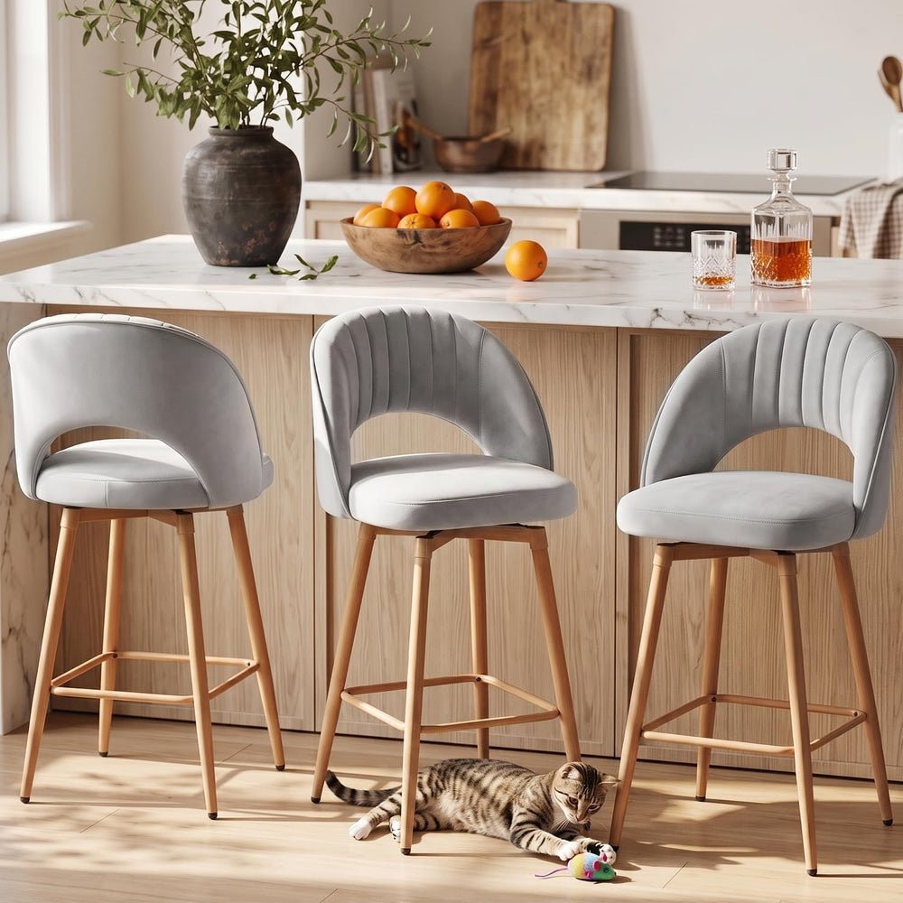 Swivel Bar Stools Set of 3, Counter Height Barstools for Kitchen Island, 26&q...