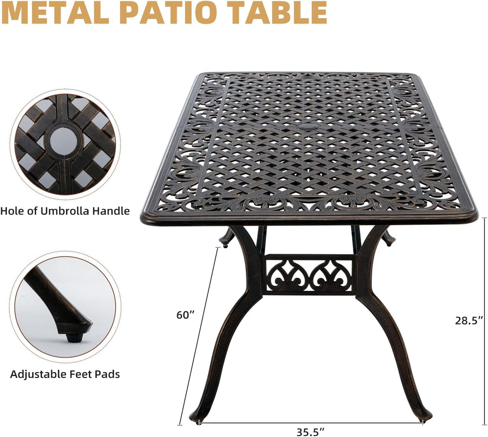 7-Piece Cast Aluminum Outdoor Table and Chairs, Antique Bronze Patio Dining S...