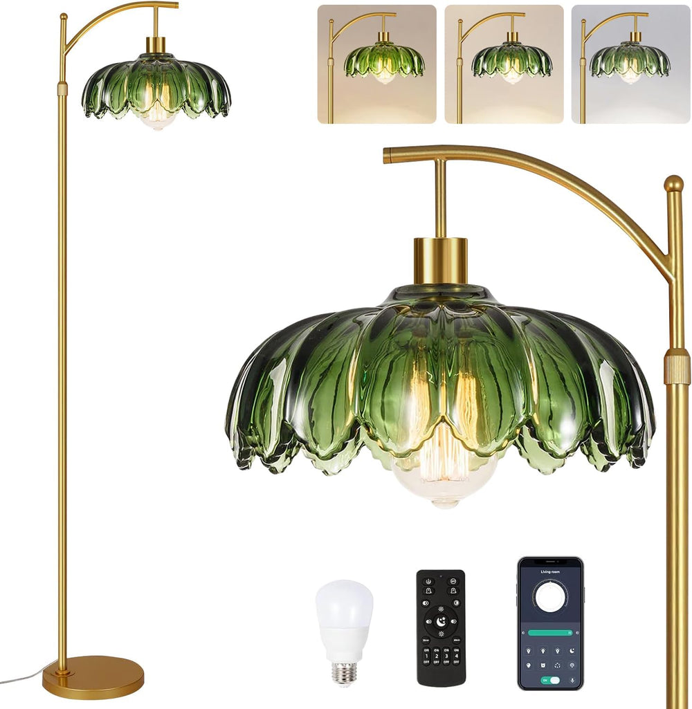 QIYIZM Glass Floor Lamp for Living Room,Bedroom,Gold Dimmable Standing Lamp w...