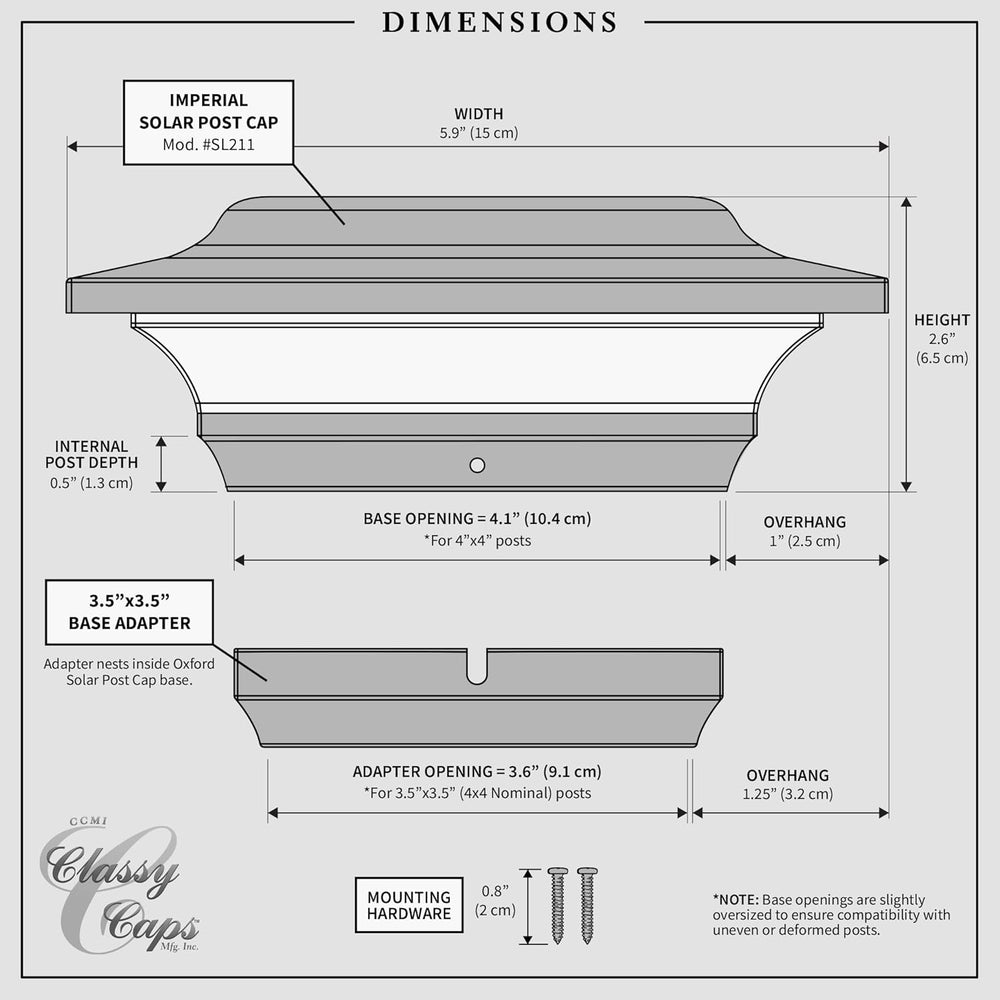 Classy Caps 4x4 Imperial Solar Post Cap - Fits 3.5"x3.5" and 4&quot...