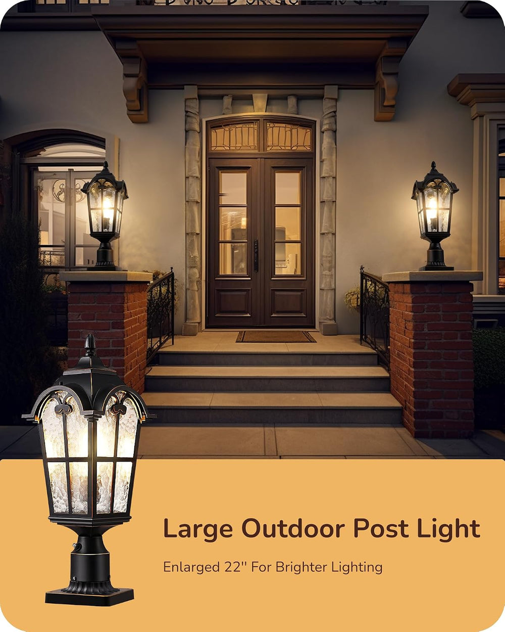 EDISHINE Large Size Dusk to Dawn Outdoor Post Light, 21.9'' H 120V Po...