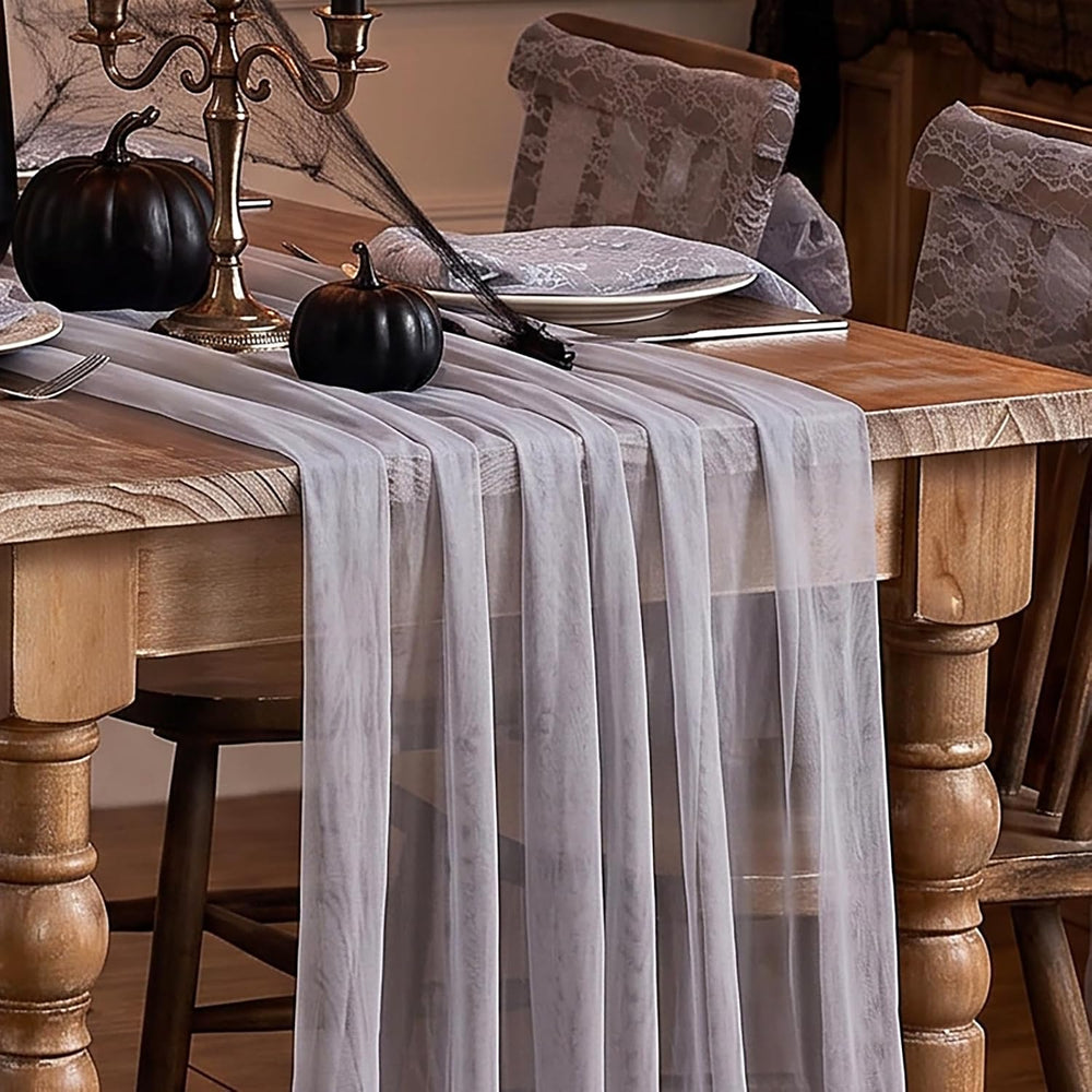 Grey Tulle Table Runner 120inch Fabric Seasonal Halloween Kitchen Desktop