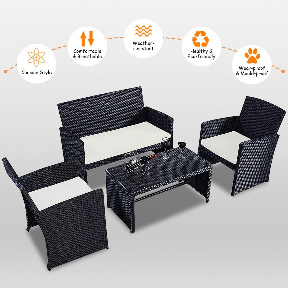 Goplus 4-Piece Rattan Patio Furniture Set, Outdoor Wicker Conversation Sofa w...
