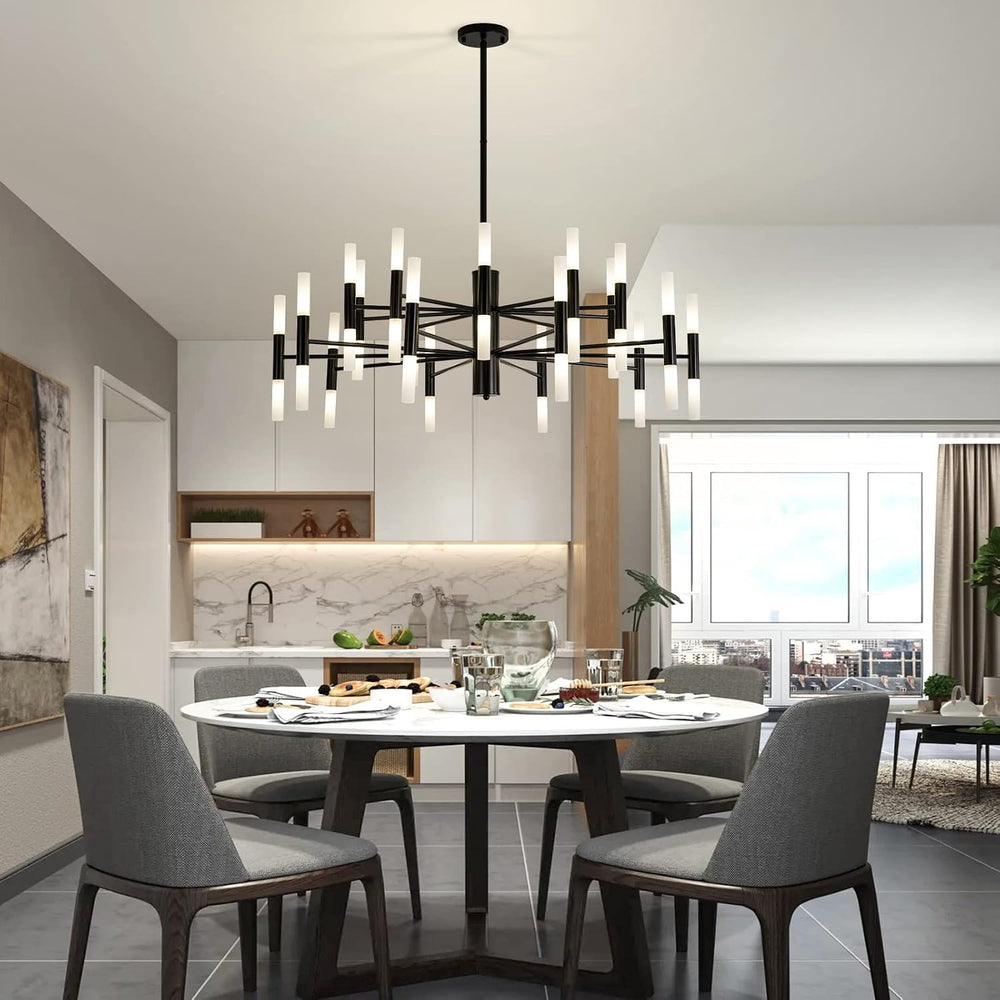 KELUOLY Large Modern Black Chandelier, 40-Light Farmhouse Candle Industrial R...