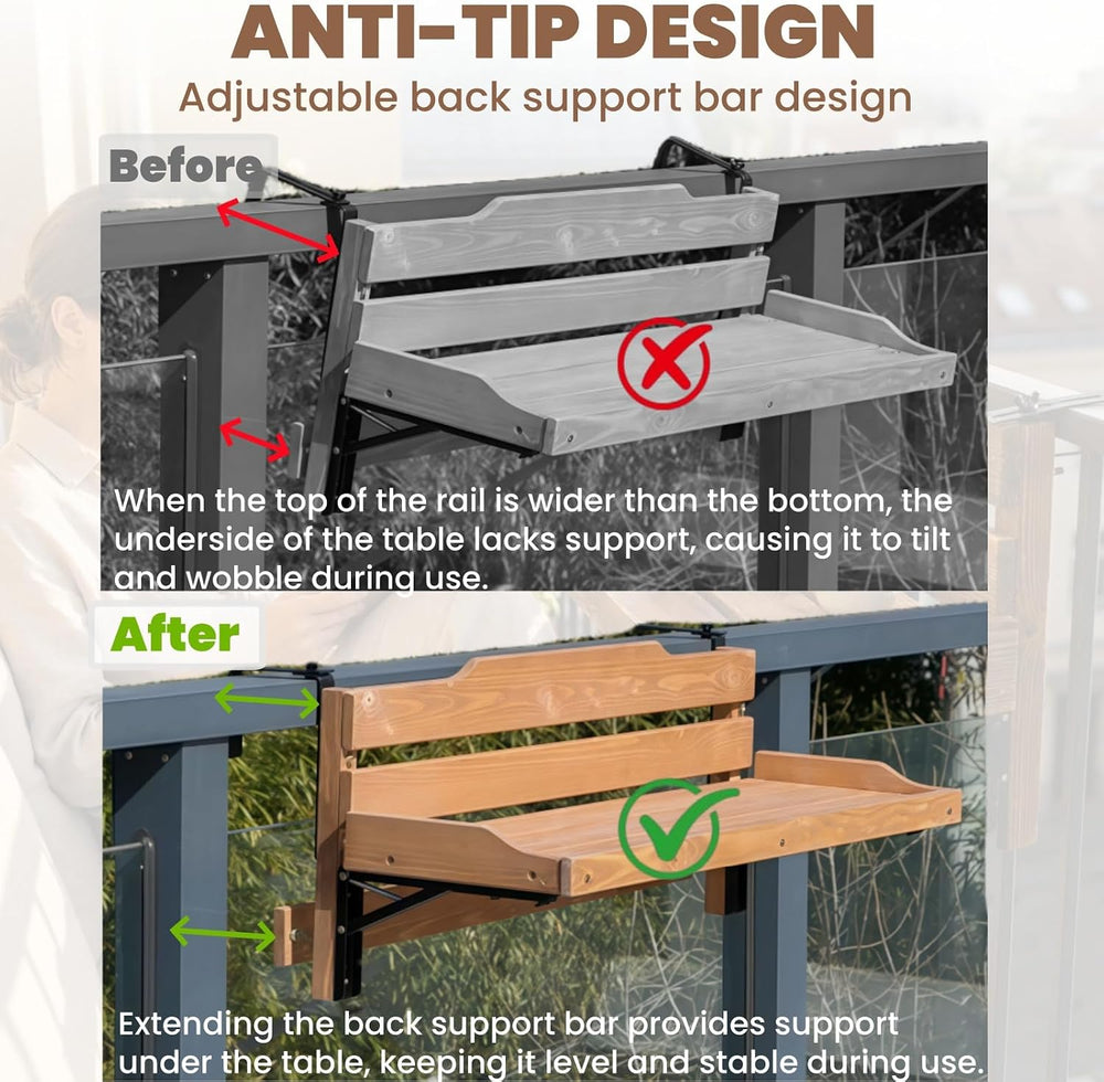 Folding Balcony Railing Table, Solid Wood Balcony Hanging Table, Railing Plan...