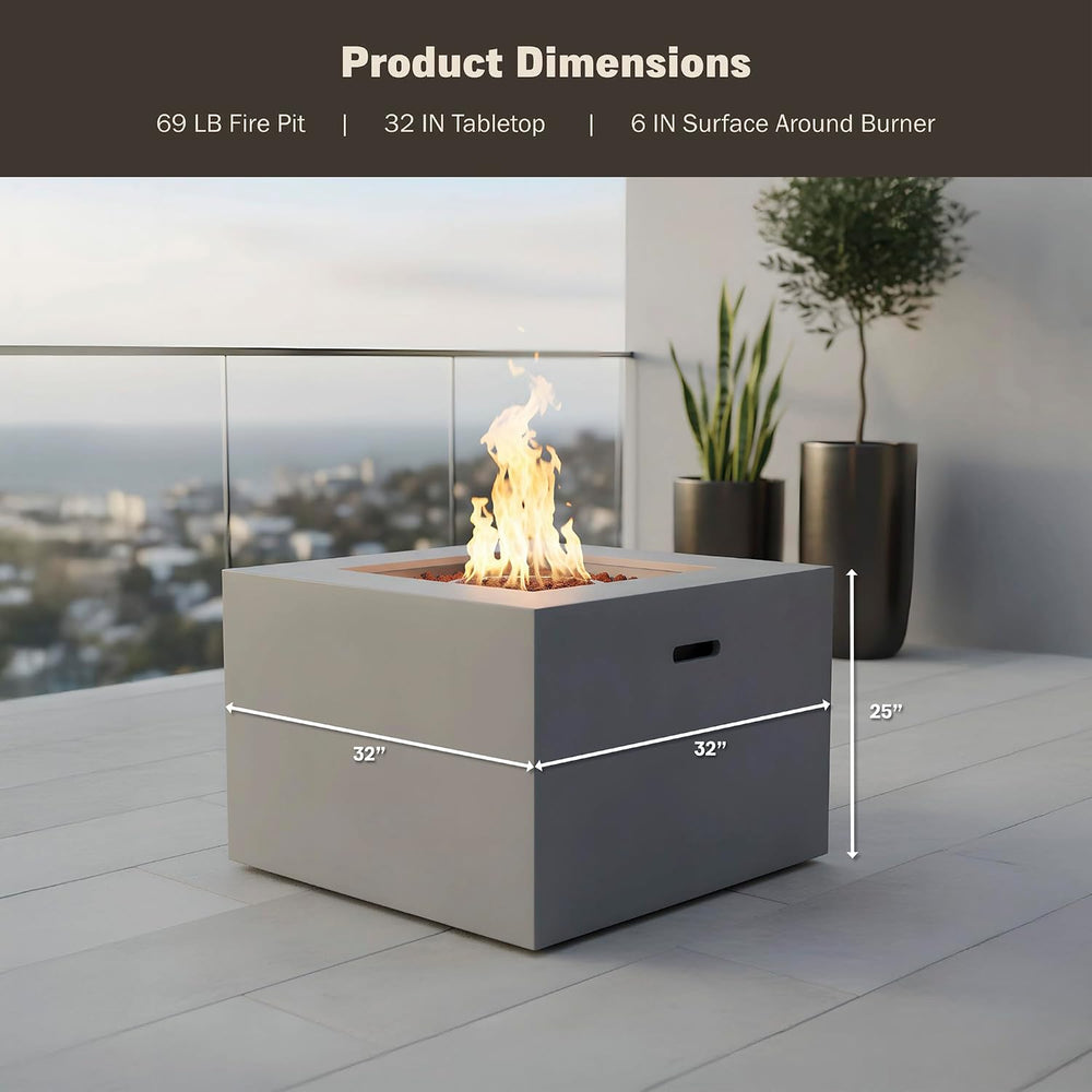 Kinger Home Kai 32-Inch Square Propane Fire Pit Table, Alloy Steel Outdoor Fi...