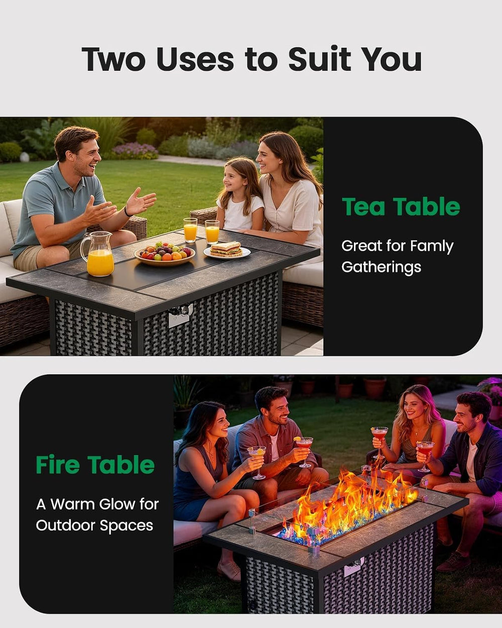 Ciays 43″ Fire Pit Table, Outdoor Propane Fire Pit Table with Premium Ceramic...