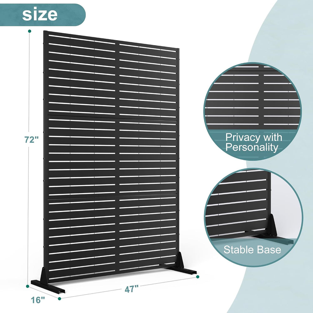 Metal Outdoor Privacy Screen Panels, Black Louvered