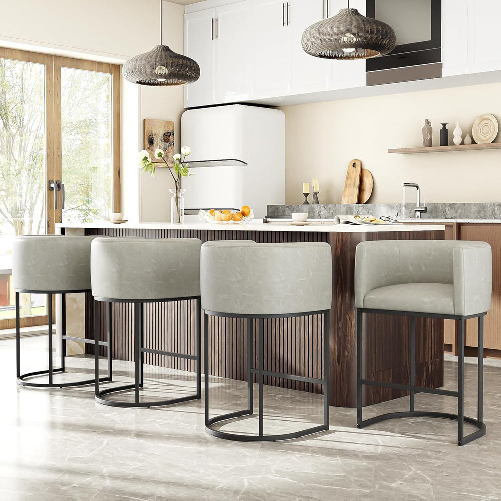 26" H Counter Height Bar Stools Set of 2, Modern Barrel Counter Stools w...