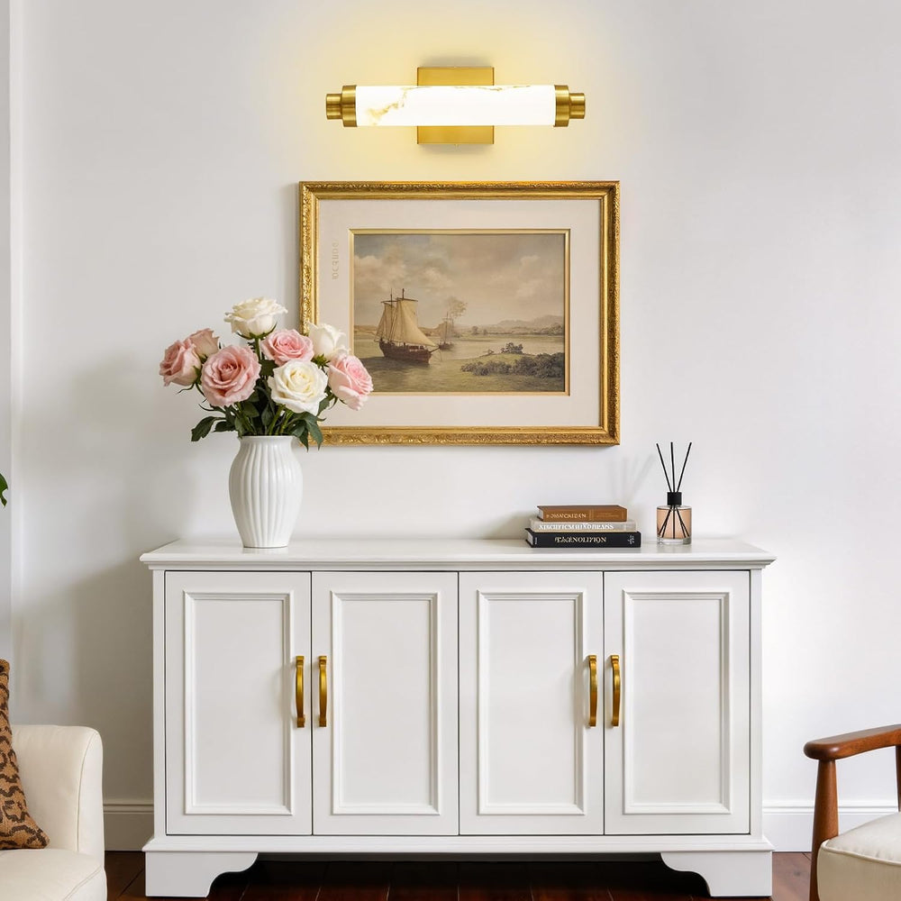 15.4" Gold Wall Sconces Set of 2, Modern Bathroom Sconces with Resin Sha...