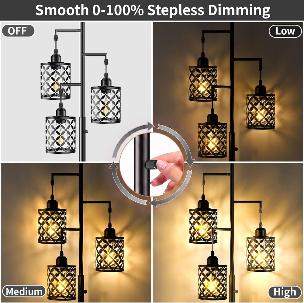 68" Industrial Tree Floor Lamp, Dimmable Farmhouse Tall Standing Lamp wi...