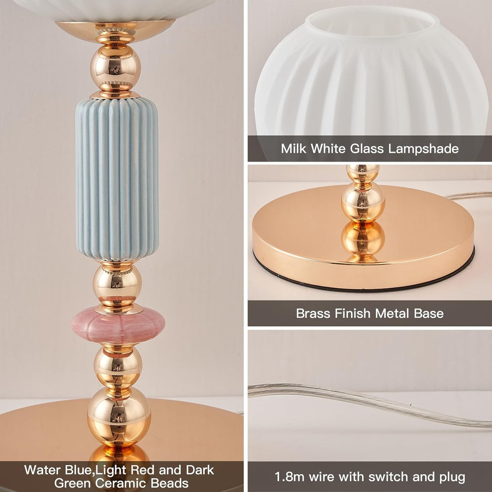 Modern Milk White Glass Table Lamp Bedside Nightstand Lamp Metal Desk Light w...
