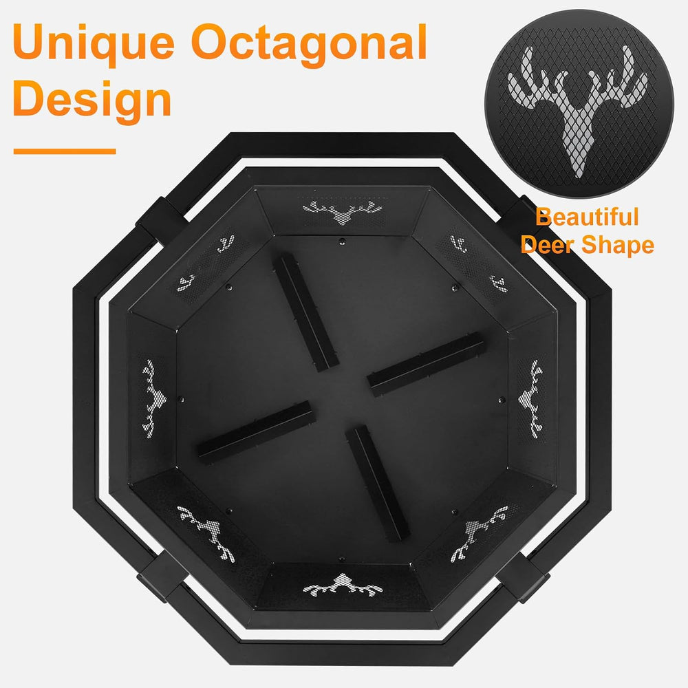BOINN 35 Inch Octagonal Outdoor Fire Pit, Fire Pits for Outside Wood Burning ...