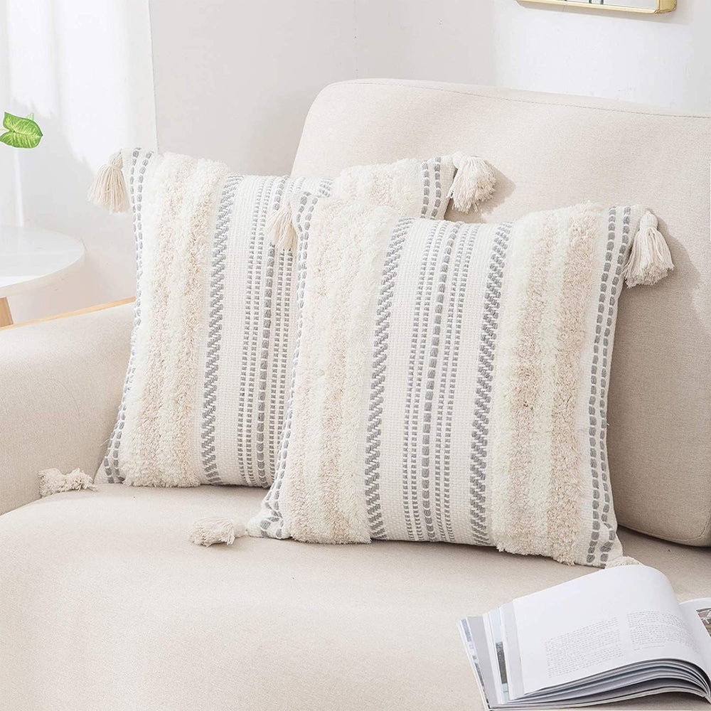 decorUhome Beige and Cream White Throw Pillow Covers 18x18 Set of 2