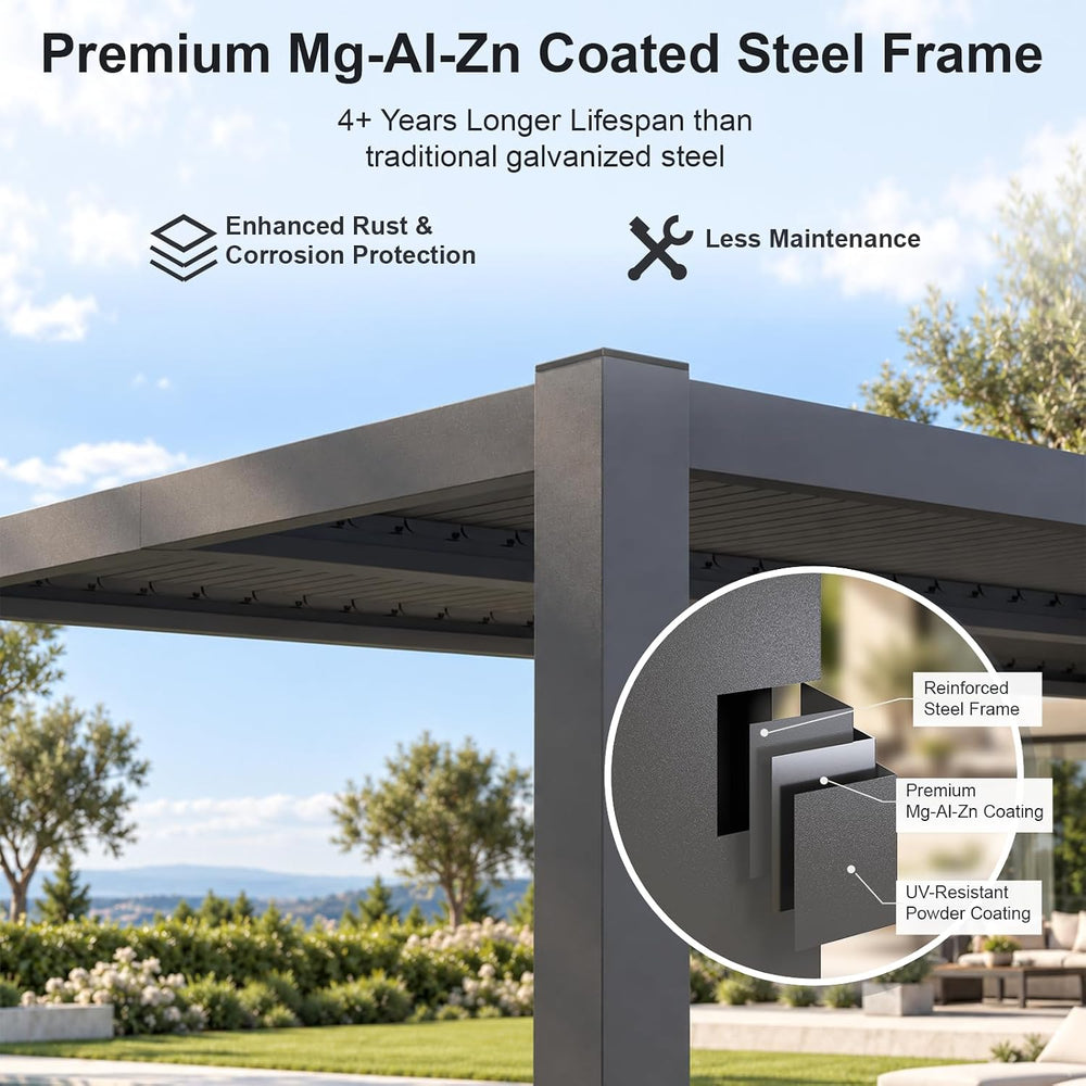 Aoxun Louvered Pergola 10x12, 3.8" Thick Posts, 82.5 MPH Wind Resistance