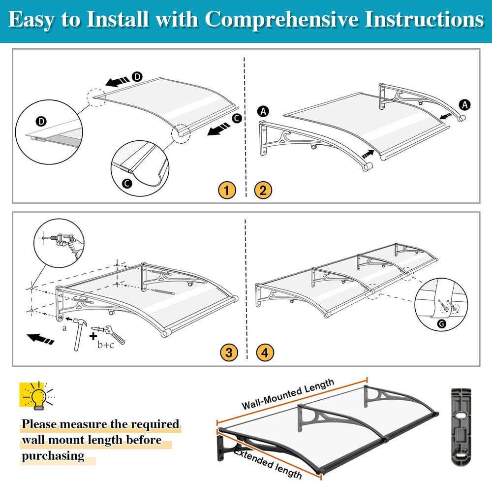 Awning for Door Entrance, Window Awnings Exterior with Aluminum Bracket, UV, ...