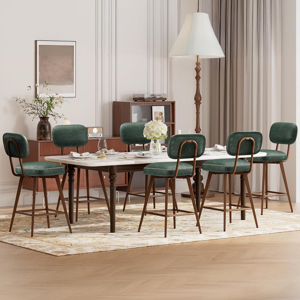 MALOL 26“ PU Leather Swivel Bar Stools Set of 4, Mid Century Counter Height B...