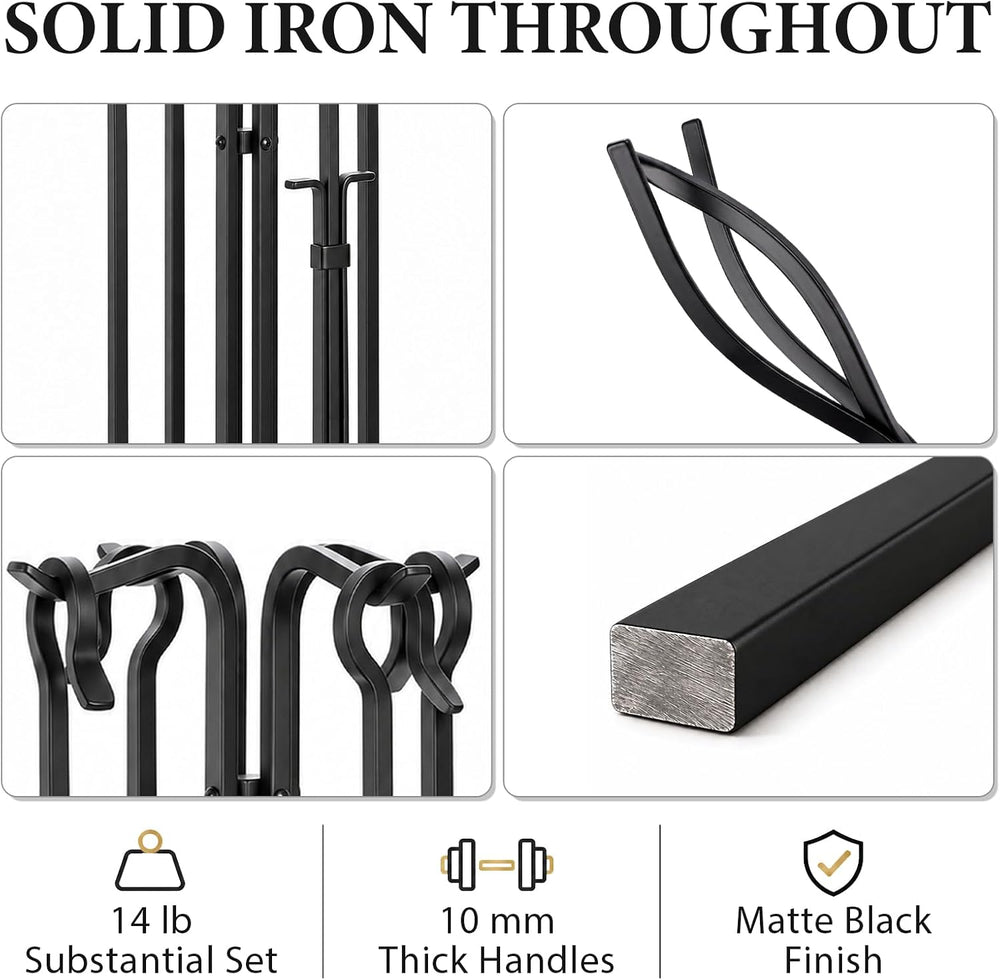 FEED GARDEN Hand Forged Fireplace Tool Set with Stand, Wrought Iron 5 Piece 2...