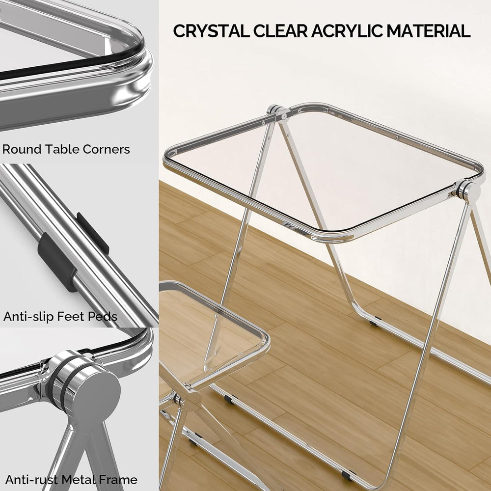 VINGLI Folding Acrylic Table Small TV Tray for Snack Dinner on Couch, Tiny Fo...