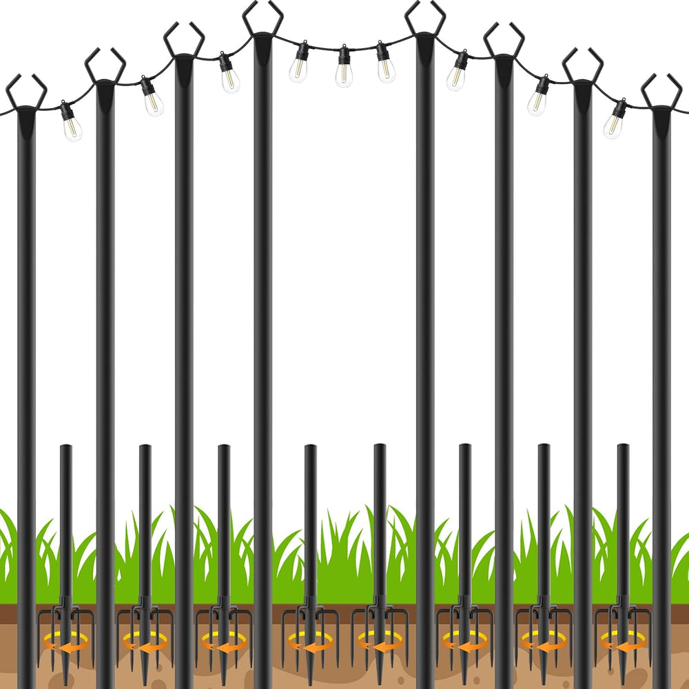 LETIANPAI 8 Pack String Light Poles,10 FT Metal Poles with Fork for Outdoor S...